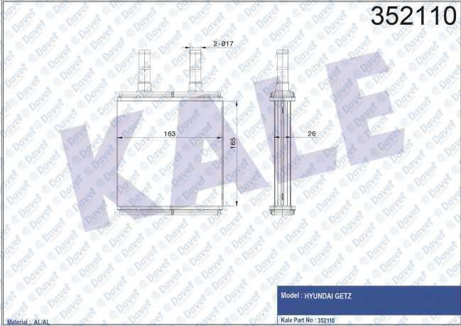KALE 352110 Kalorifer Hyundai Getz 1.1-1.3-1.4 02=> 1.5 Crdi 02=>05 05=>